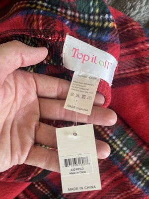 NEW Top It Off Jacket RED Plaid buttons Pull Over Cape shawl Wrap Seasonal Cover