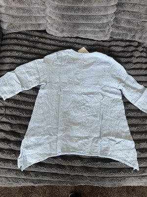 NWT ET'LOIS USA Linen MEDIUM GRACE TUNIC A-line 2-Layer Front Top Light Blue