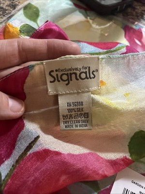 NEW Exclusively For Signals 100% Real Silk Scarf Garden Party floral pink flower