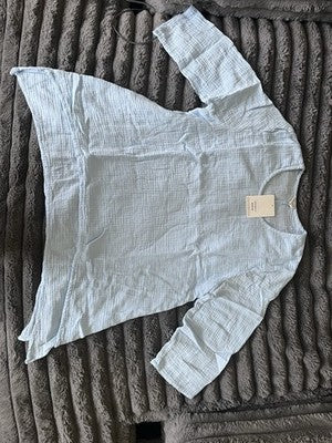 NWT ET'LOIS USA Linen MEDIUM GRACE TUNIC A-line 2-Layer Front Top Light Blue