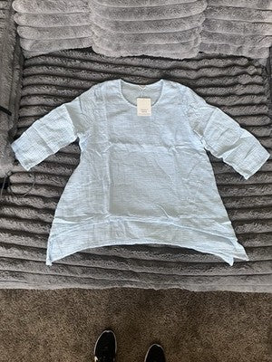 NWT ET'LOIS USA Linen MEDIUM GRACE TUNIC A-line 2-Layer Front Top Light Blue