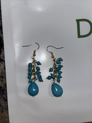 NEW Turquoise Dangle Earrings Gold Tone Bead Accents Boho Chic Jewelry Fashion