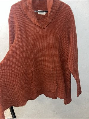NEW Tunic Signals Waffle Cowl Neck Terra Cotta Orange Rust 2X Baggy Shirt Pocket