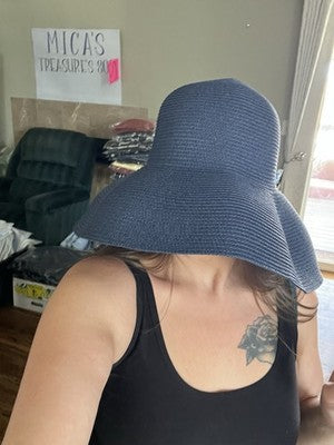 NWT Pretty Persuasions NAVY Women's Big Brim Paper Braid Hat Summer Hepburn Blue