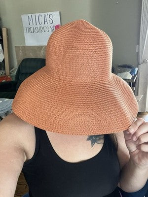 NWT Pretty Persuasions RUST Women's Big Brim Paper Braid Hat Summer Hepburn