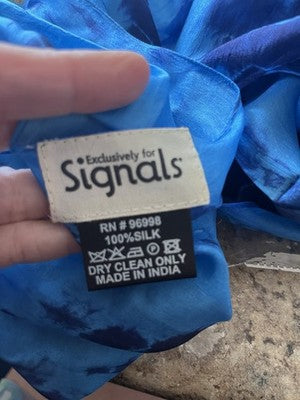 NEW Exclusively For Signals 100% Real Silk Scarf Jeweltone Sapphire Fancy Blue
