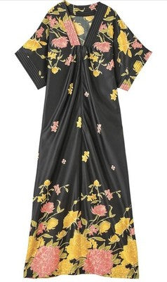 Women's Long Length Kaftan Hawaiian Muu Muu Night Gown Black Pocket Large Moomoo