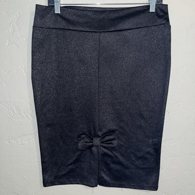 RUE 21 Junior's Pencil Skirt Shiny Black Large Back Bow Tight Long Glitter L