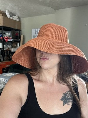 NWT Pretty Persuasions RUST Women's Big Brim Paper Braid Hat Summer Hepburn