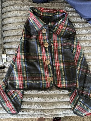 NEW Top It Off Accessories BLACK Plaid buttons Pull Over Cape shawl Top Winter