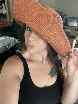 NWT Pretty Persuasions RUST Women's Big Brim Paper Braid Hat Summer Hepburn