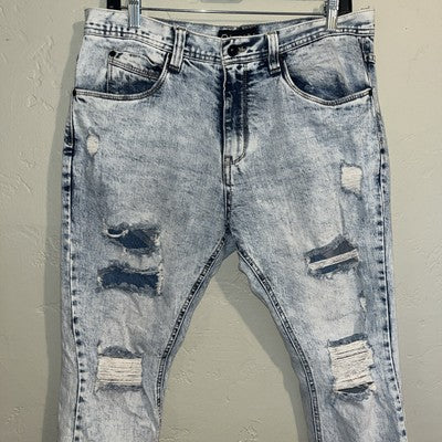 Empyre Womens Jeans Size 32 Blue Distressed Stretchy Acid Wash Tapered Ankle
