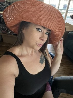 NWT Pretty Persuasions RUST Women's Big Brim Paper Braid Hat Summer Hepburn