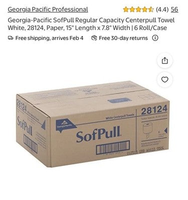 Georgia Pacific SofPull Paper Towels Center Pull Roll 7.8 X 15" 28124 Case of 6