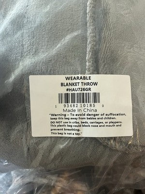 NEW Wearable Blanket Throw Gray White Plush Wrap HAU726GR Pockets Cozy One Size