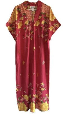 Women's Long Length Kaftan Hawaiian Muu Muu Night Gown Pink Pocket Large Moomoo