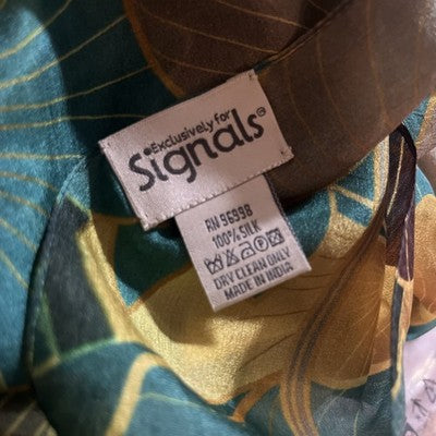 NEW Exclusively For Signals 100% Real Silk Scarf WaterLily & Lilypad Gold Green