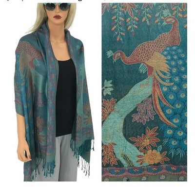 Magic Scarf Peacock teal XG2852TL Pashmina Style Shawls Scarfs Fringe 72âx27â