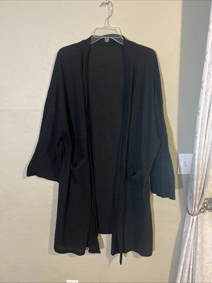 Black Cardigan Womenâs Plus Size 4XL  Polyester Pockets Long Loose Fitting