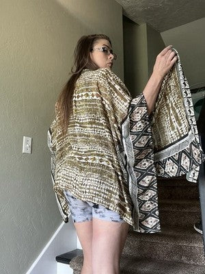 NEW Aztec tie Front kimono 3109 olive HBK362 Brown Black Silky Lightweight Style
