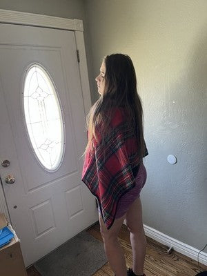 NEW Top It Off Jacket RED Plaid buttons Pull Over Cape shawl Wrap Seasonal Cover