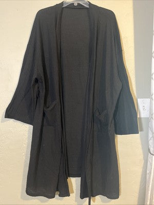 Black Cardigan Womenâs Plus Size 4XL  Polyester Pockets Long Loose Fitting