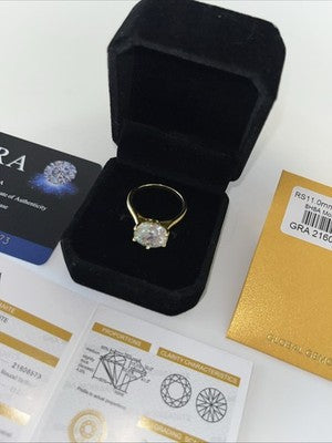 NEW RING 5 Carat Moissanite Size 8 Graded/ Certification A925 Sterling Gold