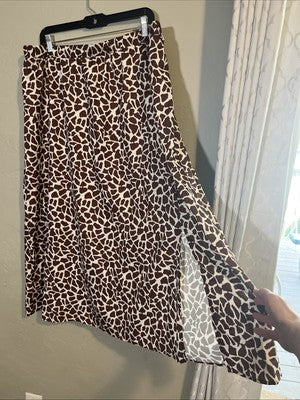 SHEIN Curve 3XL giraffe Print skirt Plus Size Long Boho Slit In Side Flowy Brown