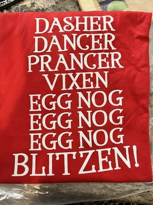 NEW T-Shirt Gildan XXL 2XL Red Christmas Humor Funny Egg Nog Reindeers Jokes