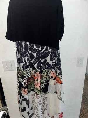NWT Shana Apparel SMALL Right To Education Multi-print Tiered Dress Black Floral