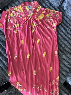 Women's Long Length Kaftan Hawaiian Muu Muu Night Gown Pink Pocket Large Moomoo
