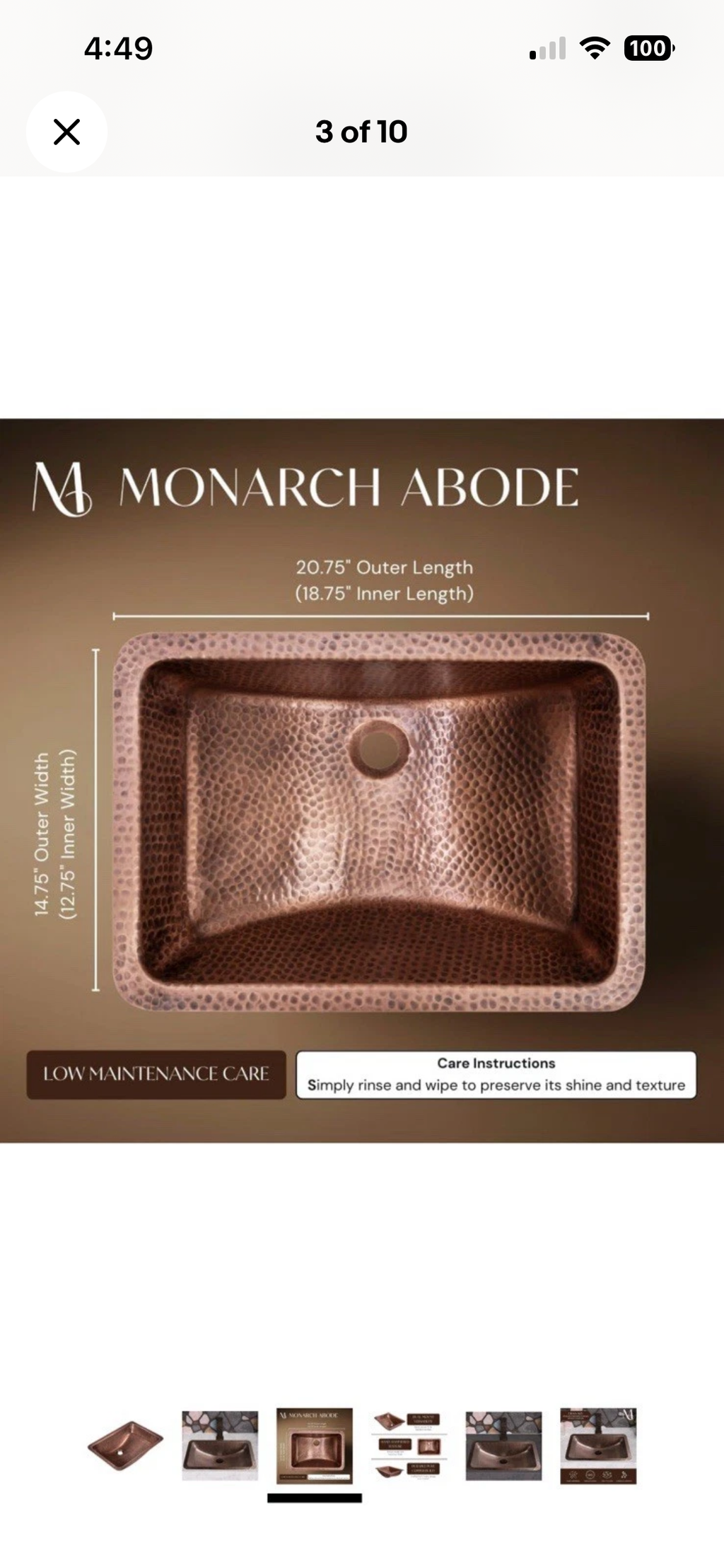 Monarch Abode 21" Copper Sink Venitian Dual Mount Undermount Drop In Bathroom