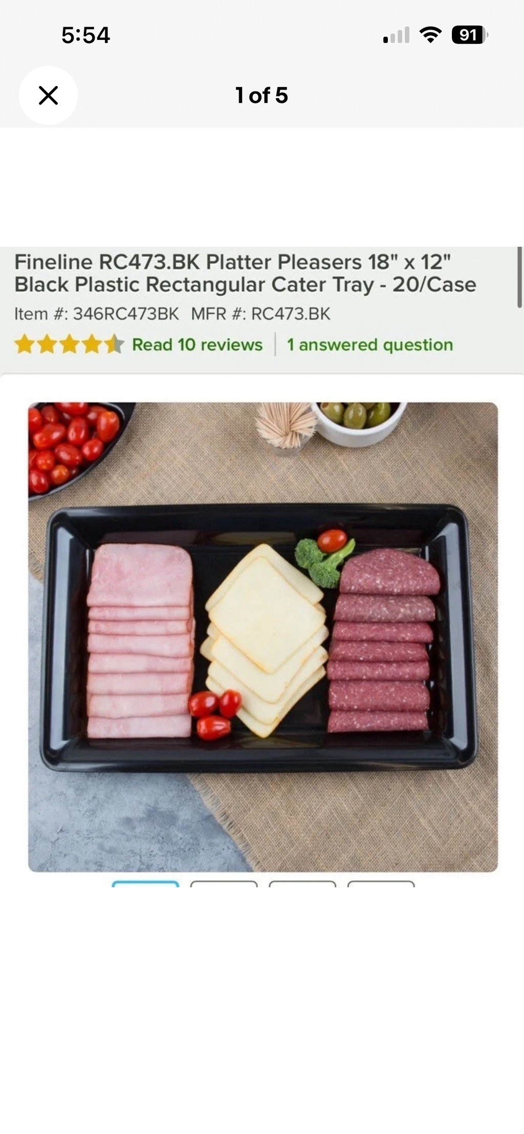 Fineline 18”x12” Rectangular Tray RC473.BK Platter Polystyrene Case Of 20 Black