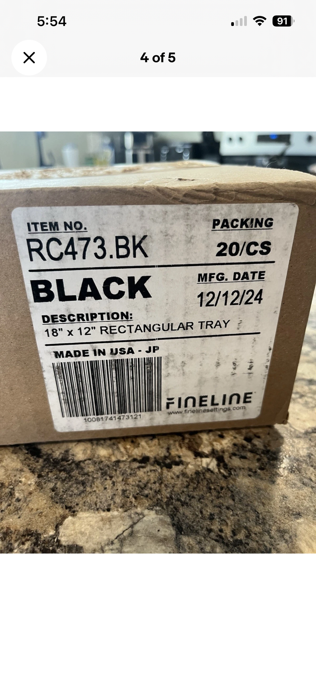 Fineline 18”x12” Rectangular Tray RC473.BK Platter Polystyrene Case Of 20 Black
