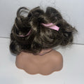 TALLINAâs Doll Wig 10â Stretchable Dark Brown Short Curly Pink Ribbon Ponytail