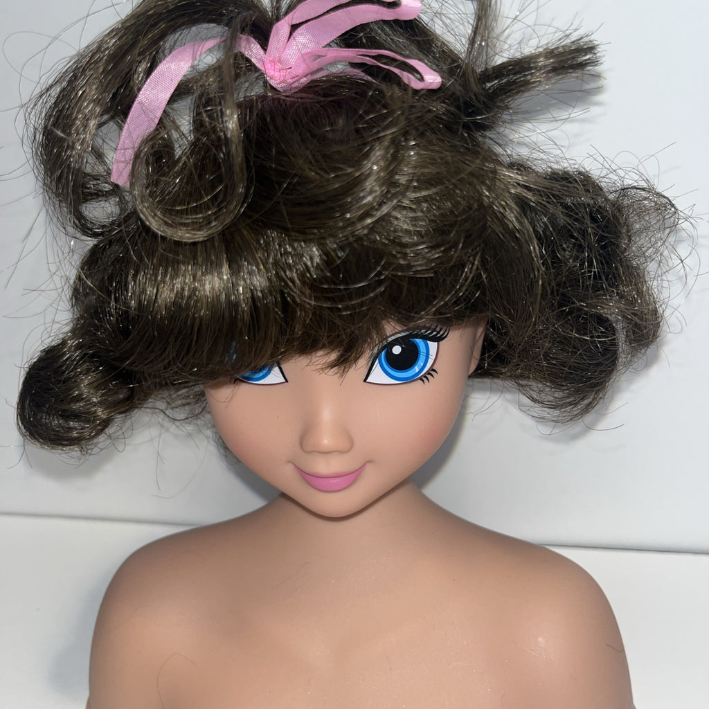 TALLINAâs Doll Wig 10â Stretchable Dark Brown Short Curly Pink Ribbon Ponytail