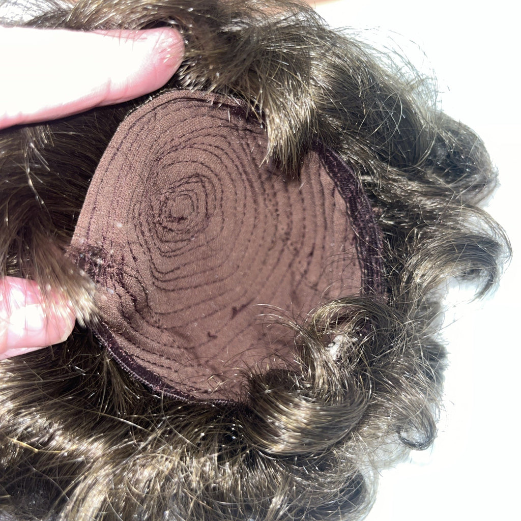 TALLINAâs Doll Wig 10â Stretchable Dark Brown Short Curly Pink Ribbon Ponytail
